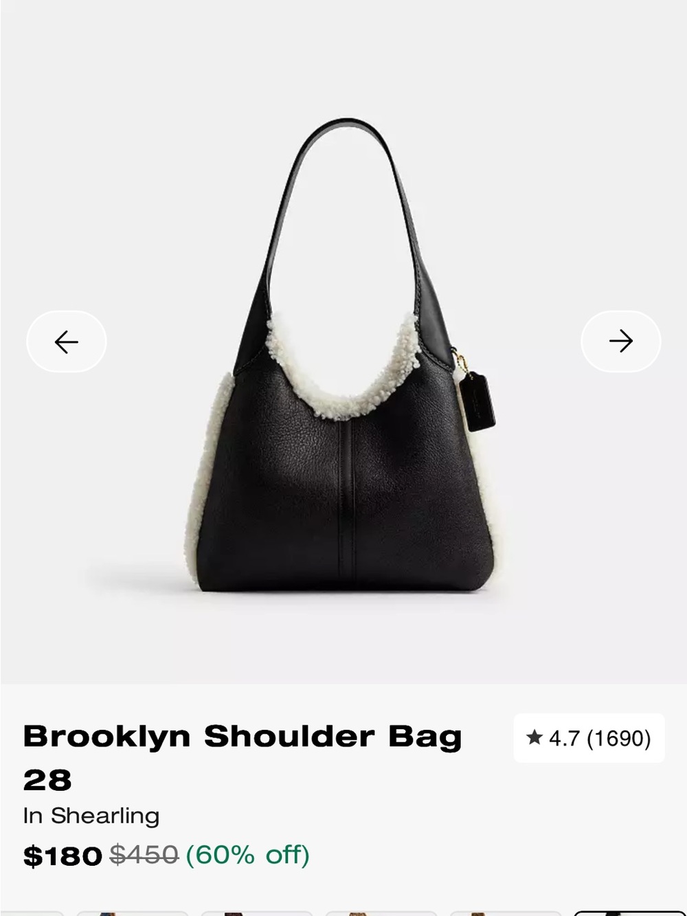Black Faux-Leather Hobo Bag with Cream Sherpa Trim